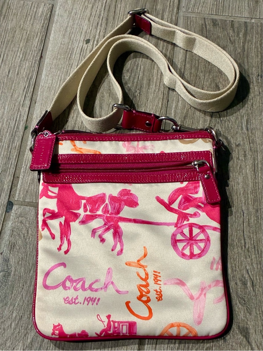 Coach Pink & Cream Canvas Crossbody with Orange Accents
